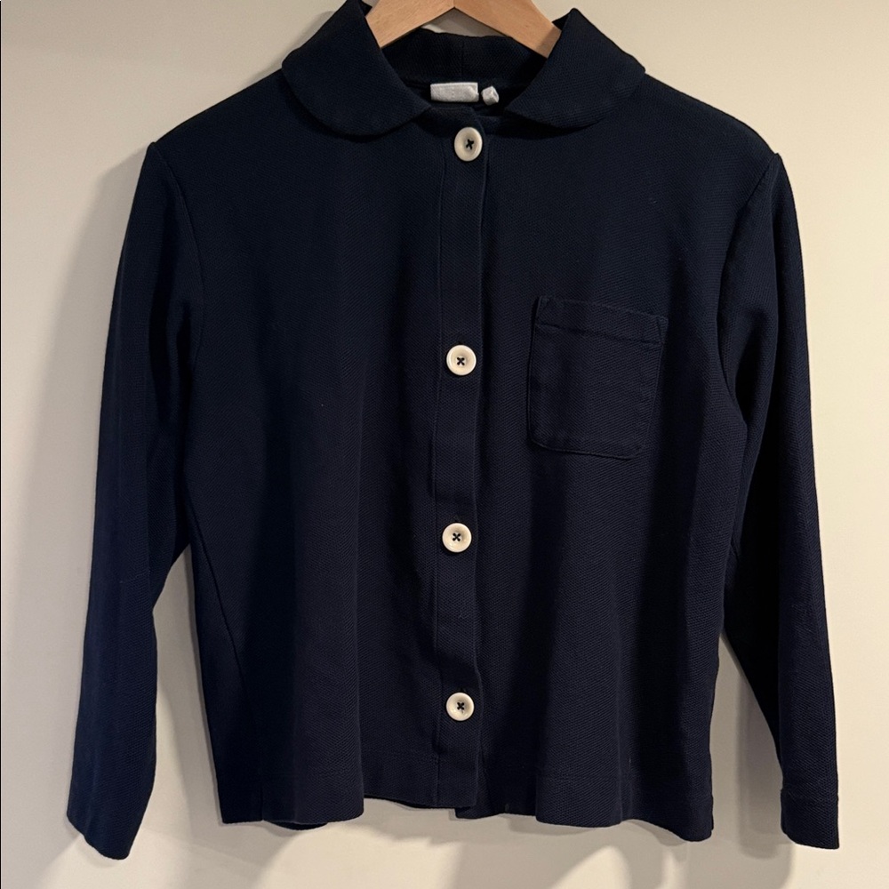 Navy Button-Up Cardigan with Peter Pan collar